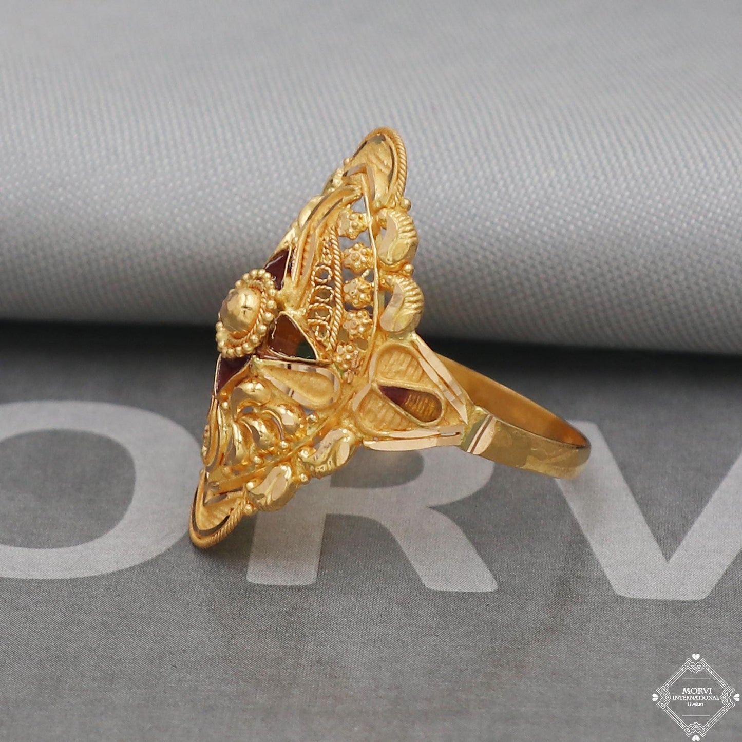 Statement Pure Real Gold Ring, 22k Solid Gold Ring Jewelry, Handmade Indian Vintage and antique Ring,  Indian Gold Ring, Women Gold Ring,