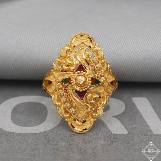 Statement Pure Real Gold Ring, 22k Solid Gold Ring Jewelry, Handmade Indian Vintage and antique Ring,  Indian Gold Ring, Women Gold Ring,