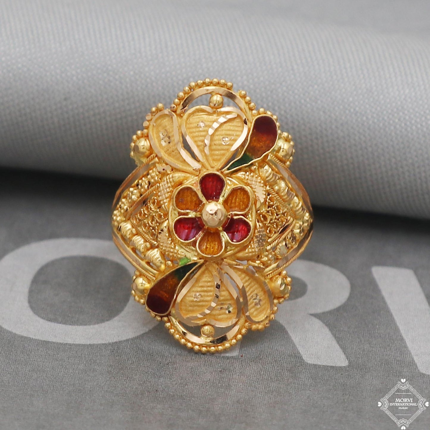 Designer Unique Gold Ring, Solid Gold 22k Ring, Rajasthani Jewelry