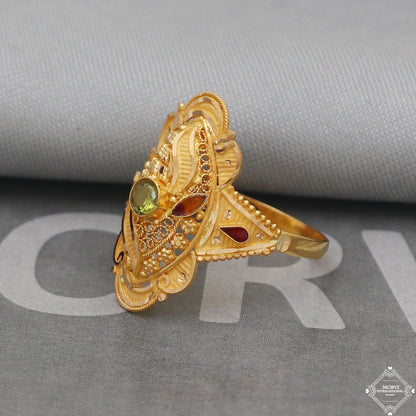 22k Yellow Gold Ring Handmade Indian Jewelry, Vintage and antique design, Pure Gold Ring, All Size, K5036
