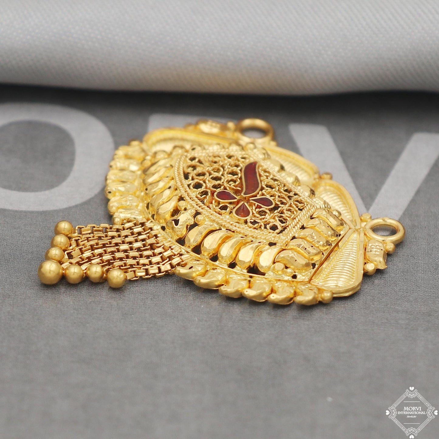 22k Yellow Gold Mangalsutra Pendant Necklace Handmade Indian Handmade Vintage Antique Design Jewelry, K5051