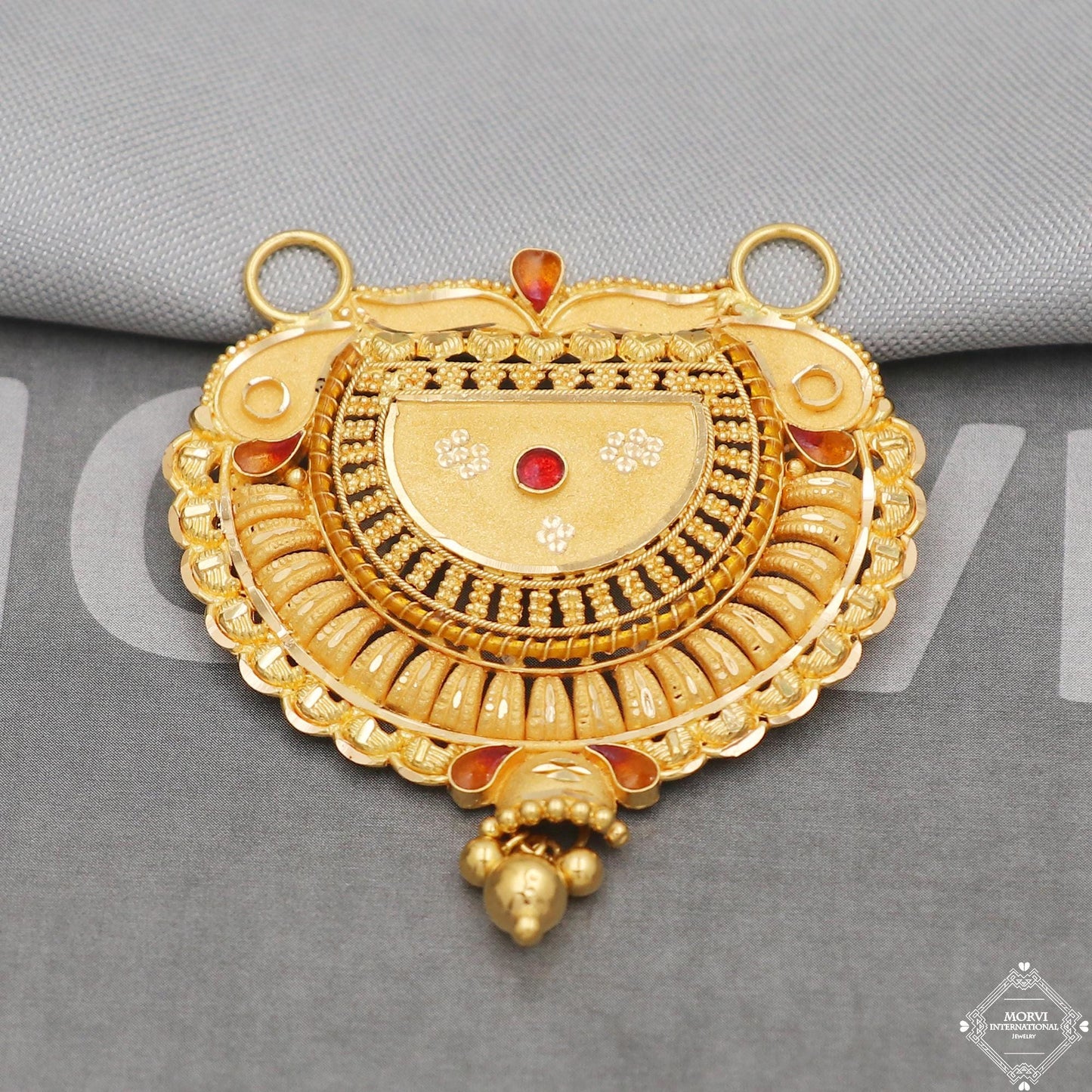 22kt Gold Pendant Necklace Handmade Indian Mangal sutra Handmade Vintage Antique Design Jewelry, K5058