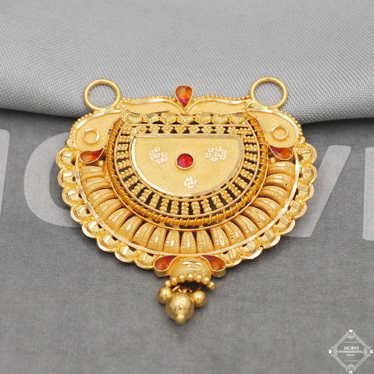 22kt Gold Pendant Necklace Handmade Indian Mangal sutra Handmade Vintage Antique Design Jewelry, K5058