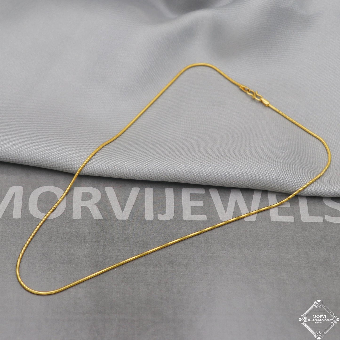 18k Yellow Gold Snake Style Chain Round Handmade Indian Gold Chain 18kt real gold jewelry for women and men, K5114