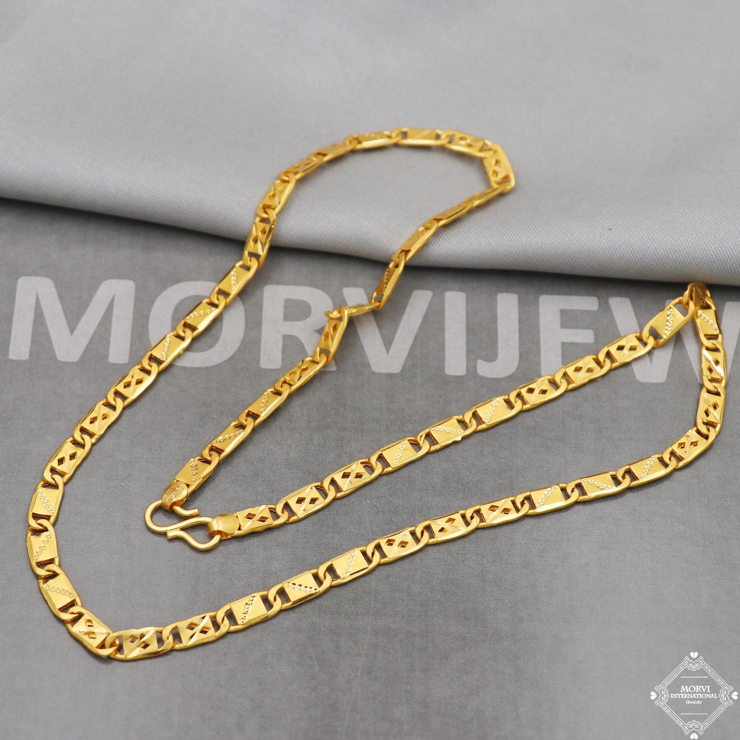 22k Gold Flat Chain Necklace Chips Style For Men Women Anniversary Wedding Gift, 22kt Handmade Gold Chain, Pure Gold Necklace Chain, K5115