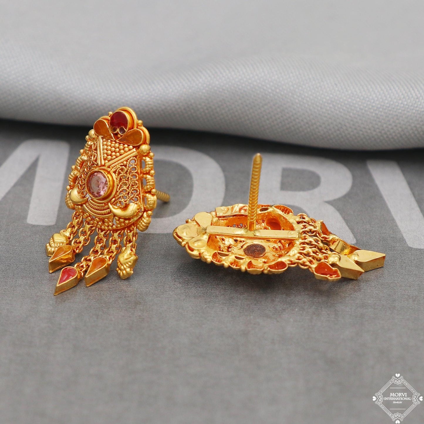 22k Yellow Gold Earrings Unique Handmade Indian 22kt Gold Jewelry for Gift, K5117