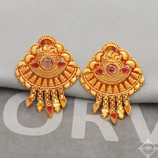 22k Yellow Gold Earrings Handmade Indian 22kt Gold Jewelry for Gift, K5120