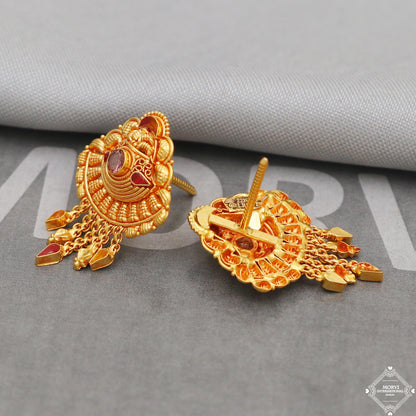 22k Yellow Gold Earrings Handmade Indian 22kt Gold Jewelry for Gift, K5120