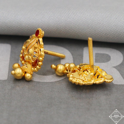 22k Yellow Gold Earrings Unique Handmade Indian 22kt Gold Bell Earrings Jewelry for Gift, K5123