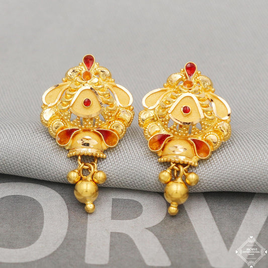 22k gold earrings indian jewelry with small dangling ghungroo , K5128