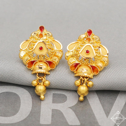 22k gold earrings indian jewelry with small dangling ghungroo , K5128