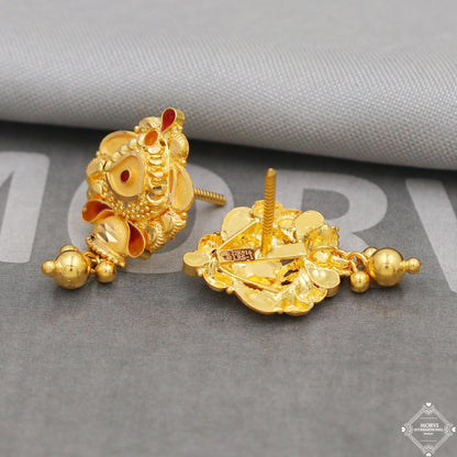 22k gold earrings indian jewelry with small dangling ghungroo , K5128