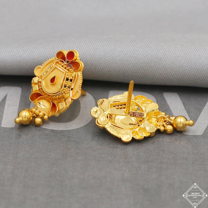 22k 22 karat Gold Earrings Unique Handmade Indian 22kt Gold Stud Dangling Bells Earrings Jewelry for Gift, K5132