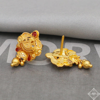 22 karat 22k Yellow Gold Earrings Handmade Indian 22kt Gold Stud Dangling Bells Earrings Jewelry for Gift, K5133