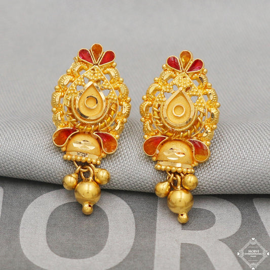 gold 22kt 22k gold earrings screw back indian jewelry, K5134