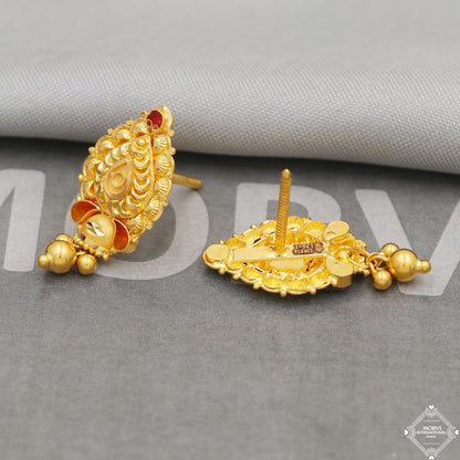 22k Yellow Gold Earrings Unique Handmade Indian 22kt Gold Stud Dangling Bell Earrings Jewelry for Gift, K5137