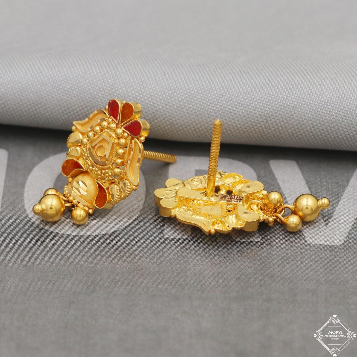 22k Gold Earrings Handmade Jewelry for Gift, K5159