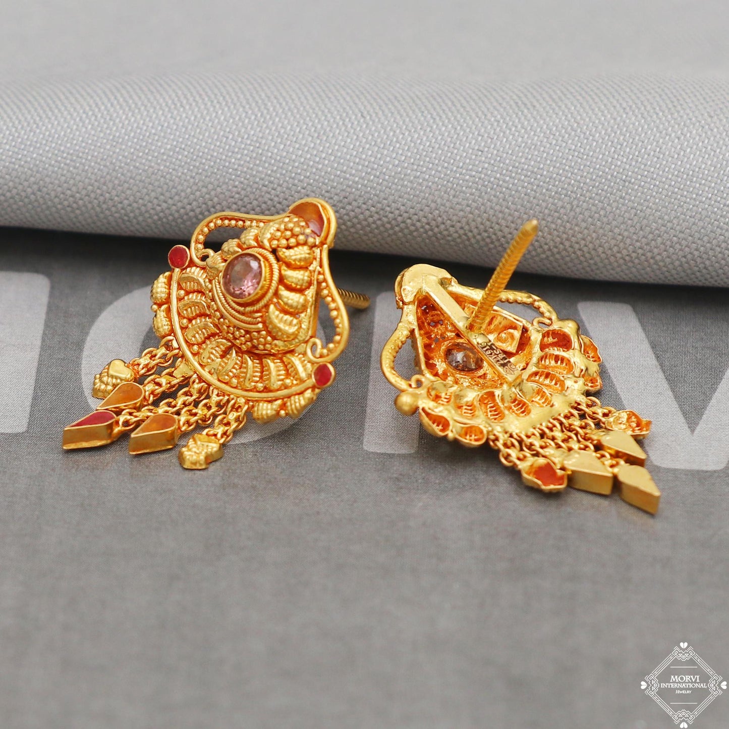 Pure 22k Gold Earrings Jewelry Handmade Indian 22kt Gold stud screw back Earrings Jewelry for Gift, K5160