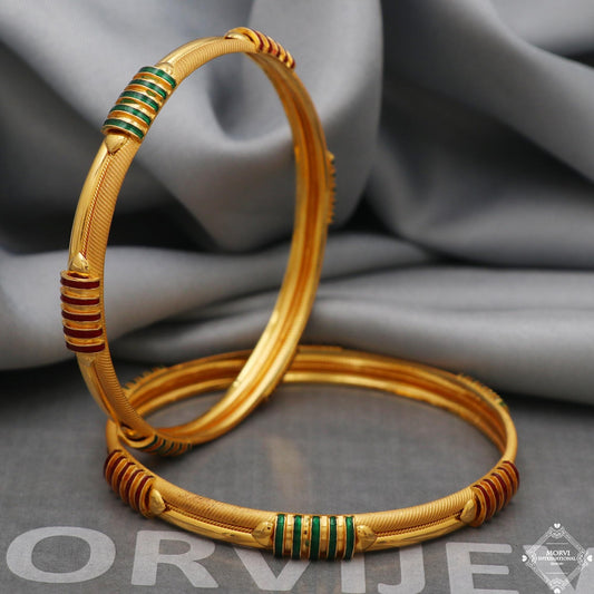 22kt Gold Bangles Indian Handmade round Bracelet kadas , Traditional Rajasthan India , Bangle Bracelet pair Wedding Jewelry, K5167