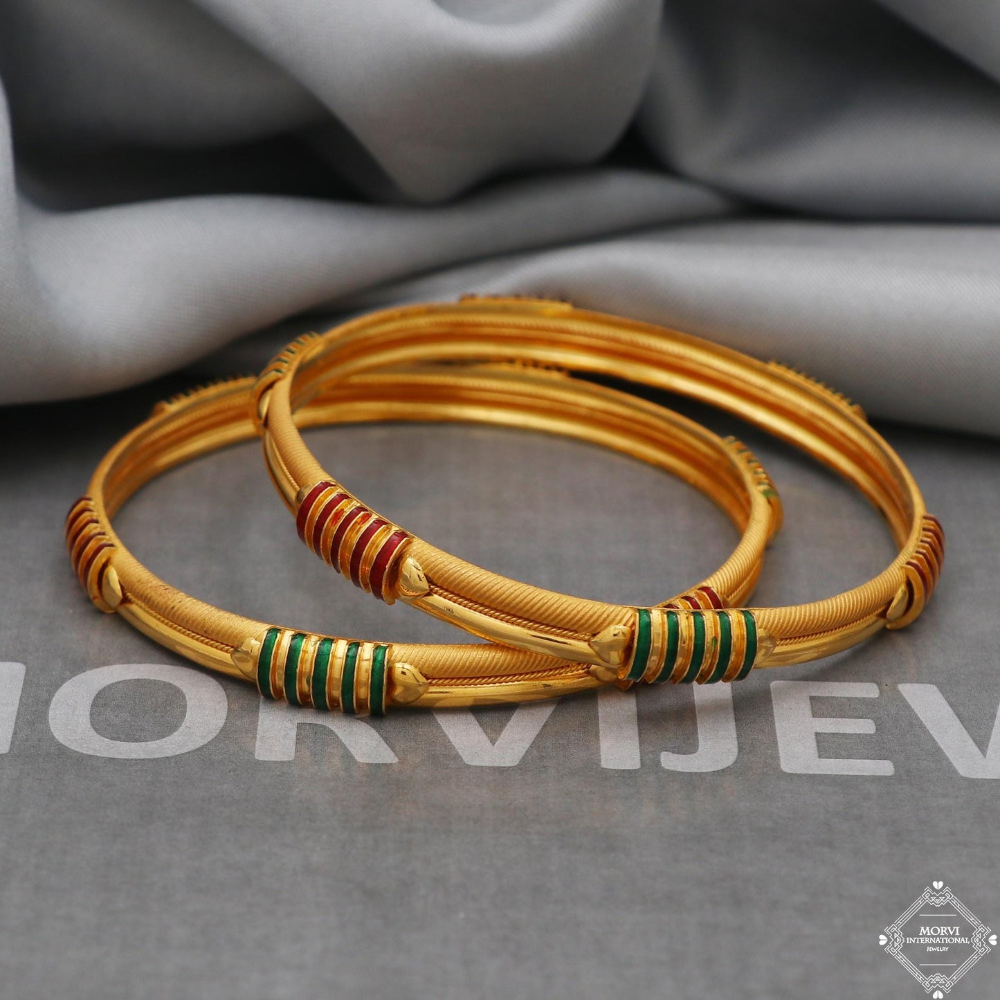 22kt Gold Bangles Indian Handmade round Bracelet kadas , Traditional Rajasthan India , Bangle Bracelet pair Wedding Jewelry, K5167