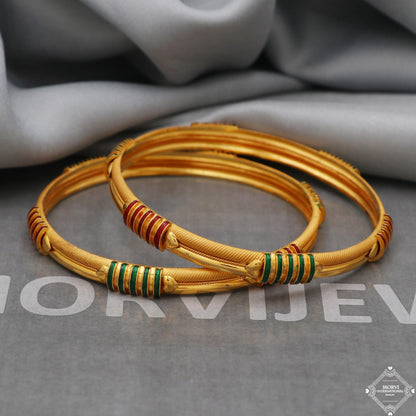 22kt Gold Bangles Indian Handmade round Bracelet kadas , Traditional Rajasthan India , Bangle Bracelet pair Wedding Jewelry, K5167
