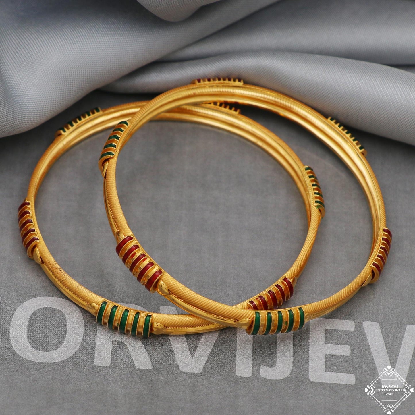 22kt Gold Bangles Indian Handmade round Bracelet kadas , Traditional Rajasthan India , Bangle Bracelet pair Wedding Jewelry, K5167