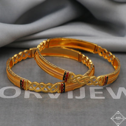 Pure 22k Yellow Gold Bangle Indian Handmade round Bracelet kadas , Traditional Rajasthan India , Bangle Bracelet pair Wedding Jewelry, K5168