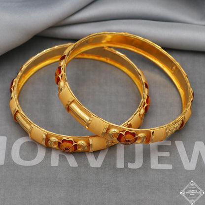 Pure 22k Gold Bangles Indian Handmade round Bracelet kadas , Traditional Rajasthan India , Bangle Bracelet pair Wedding Jewelry, K5169