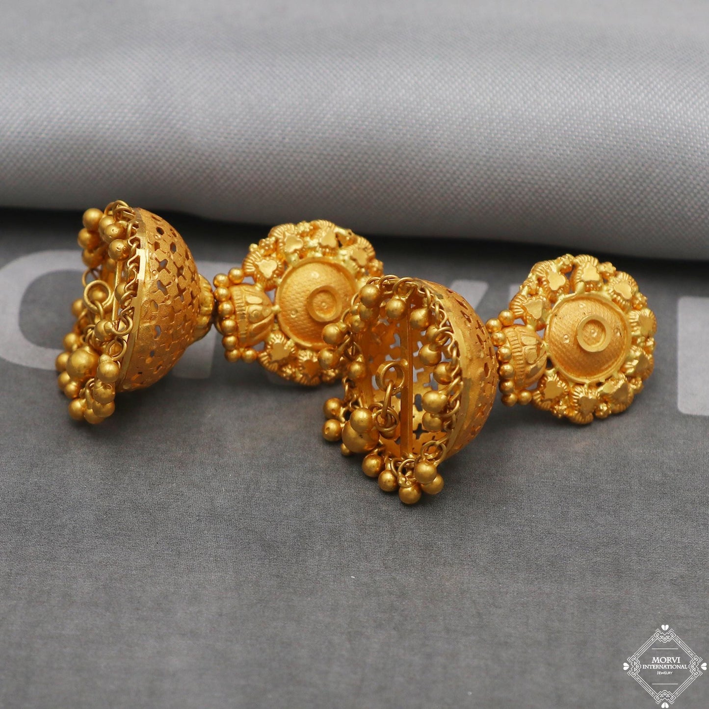 22k Yellow Gold Earrings Jhumka jewelry , handmade vintage Pure Traditional wedding indian style Dangle Jhumki Earrings Chandelier, K5237