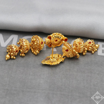 22k Yellow Gold Earrings Jhumka jewelry , handmade vintage Pure Traditional wedding indian style Dangle Jhumki Earrings Chandelier, K5242