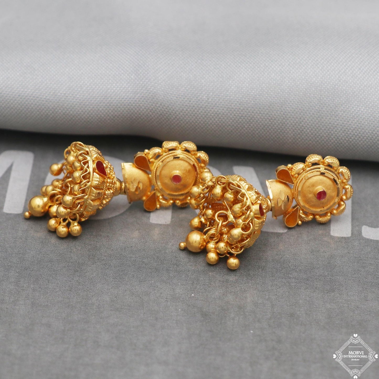 22k Yellow Gold Earrings Jhumka jewelry , handmade vintage Pure Traditional wedding indian style Dangle Jhumki Earrings Chandelier, K5243