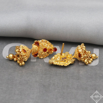 22k Gold Jhumka Earrings with beads, Handmade Indian Wedding Jewelry