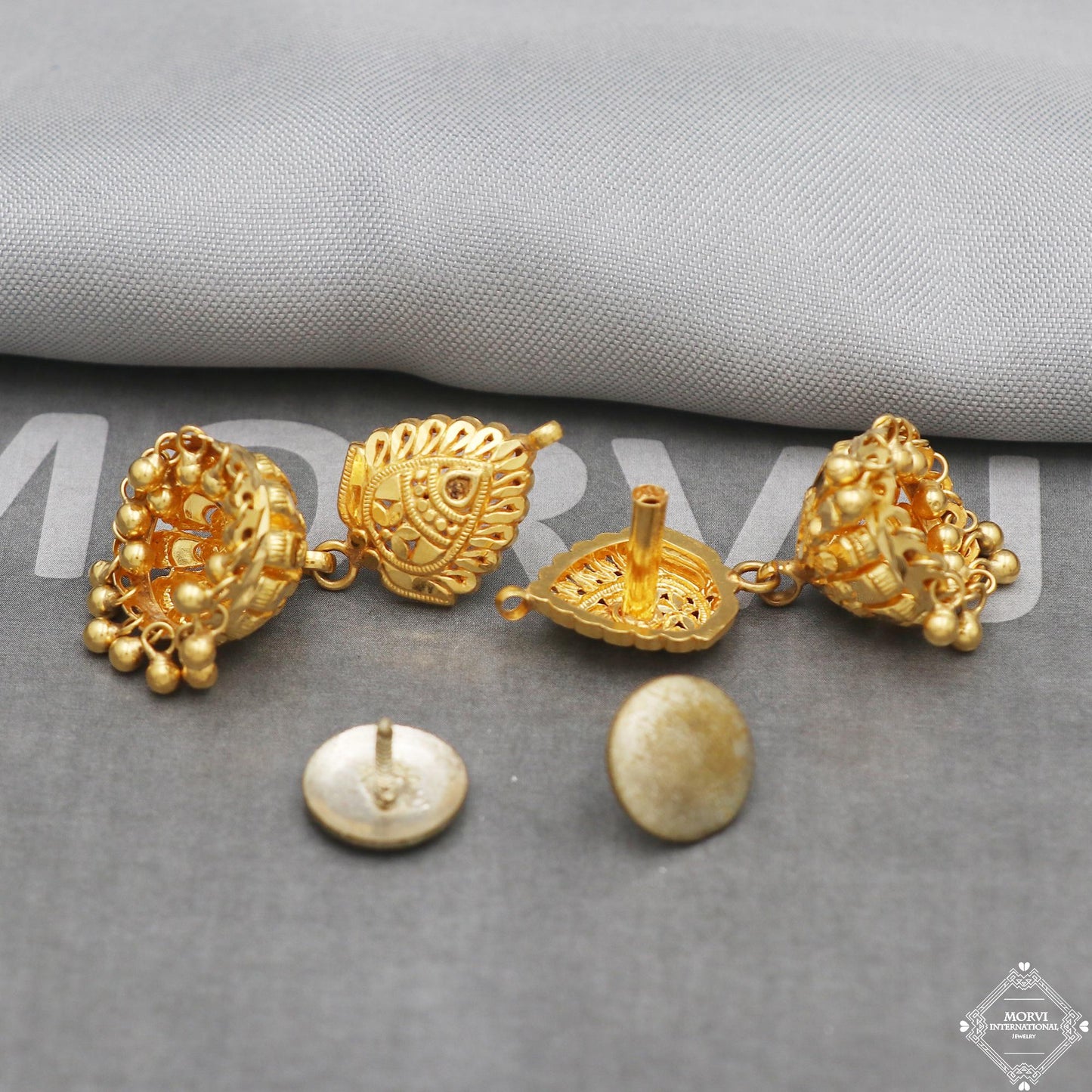 22k Yellow Gold Earrings Jhumka jewelry , handmade vintage Pure Traditional wedding indian style Dangle Jhumki Earrings Chandelier, K5245