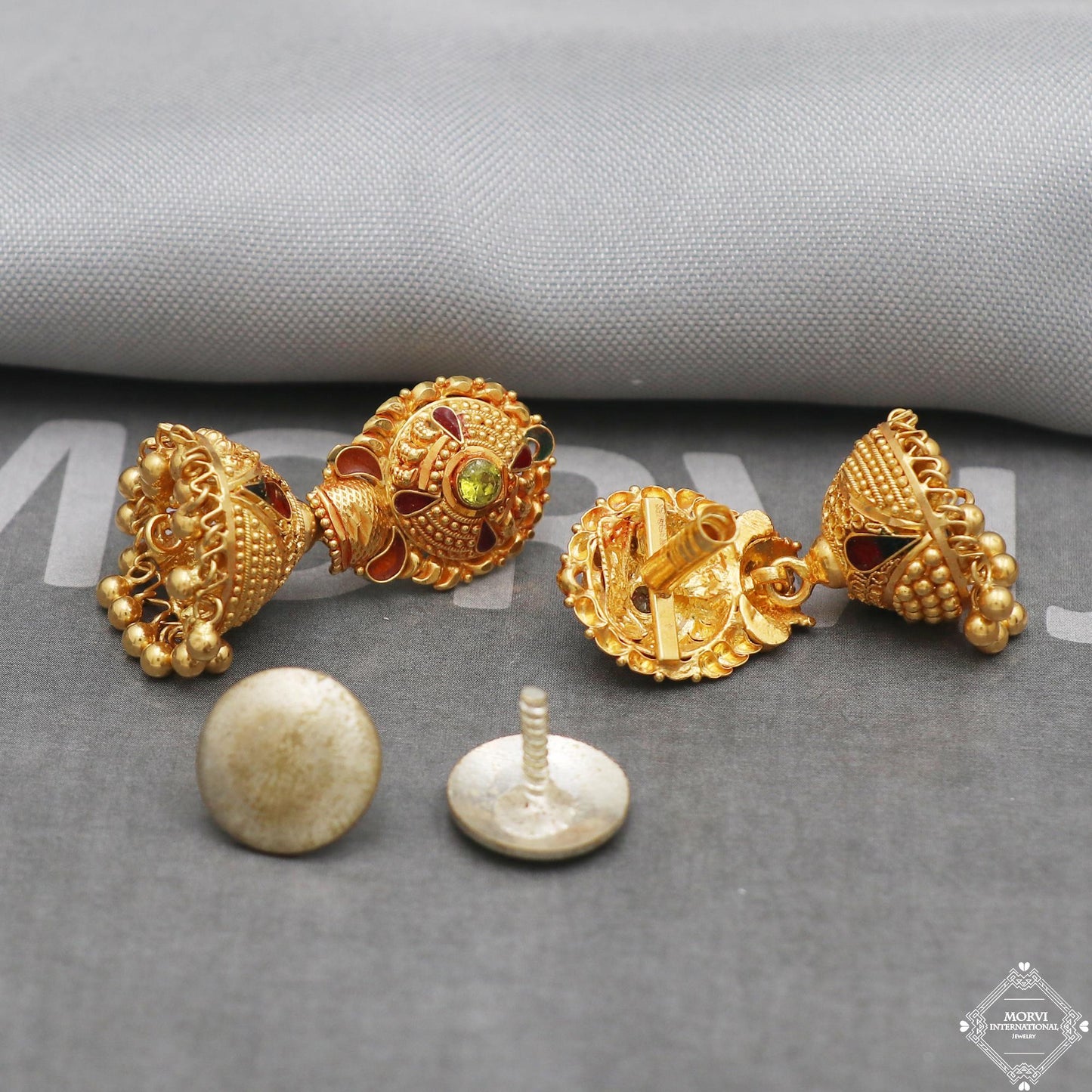 22k 22kt Gold Earrings Jhumka jewelry , handmade vintage Pure Traditional wedding indian style Dangle Jhumki Earrings Chandelier, K5247