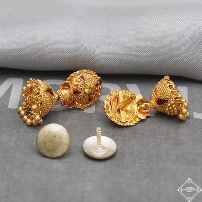 22k 22kt Gold Earrings Jhumka jewelry , handmade vintage Pure Traditional wedding indian style Dangle Jhumki Earrings Chandelier, K5247