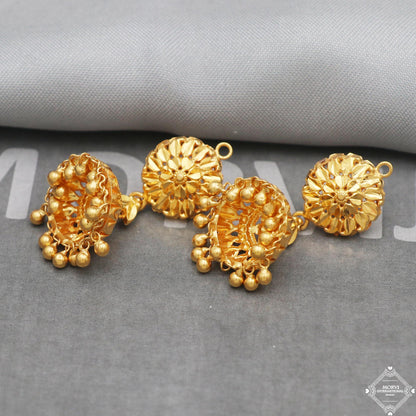 22k Yellow Gold Jhumka Dangle Earrings Chandelier jewelry, 18k handmade vintage Pure Traditional wedding indian style Jhumki Earrings, K5248