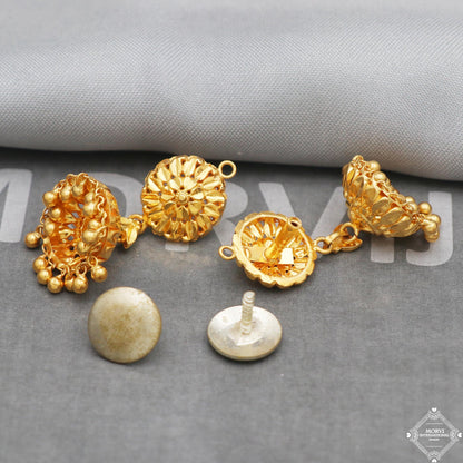 22k Yellow Gold Jhumka Dangle Earrings Chandelier jewelry, 18k handmade vintage Pure Traditional wedding indian style Jhumki Earrings, K5248