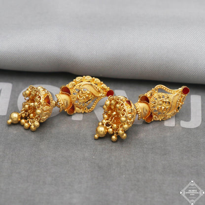 22 karat Gold Earrings Jhumka jewelry , handmade vintage Pure Traditional wedding indian style Dangle Jhumki Earrings Chandelier, K5251