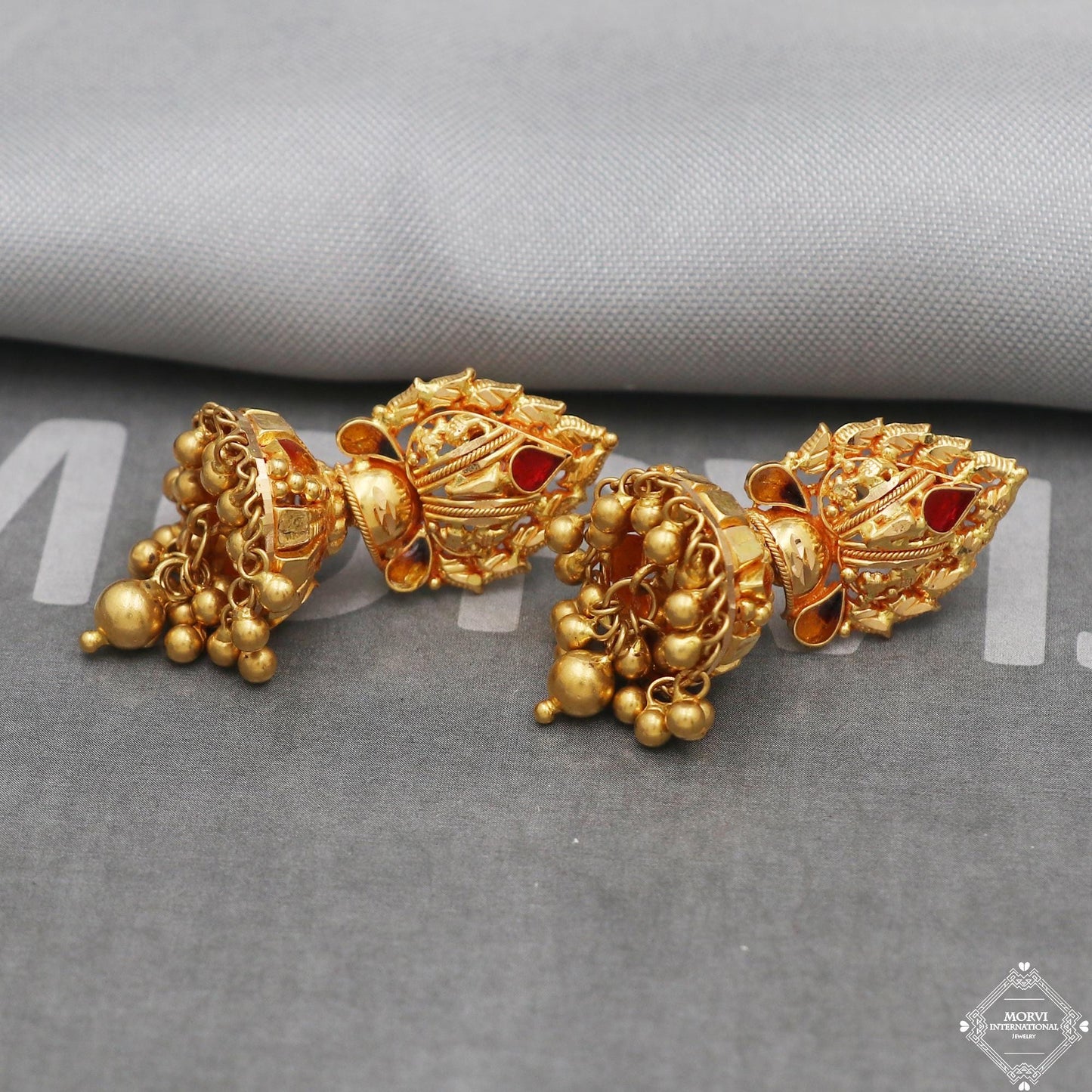 22k 22 karat Gold Earrings Jhumka jewelry , handmade vintage Pure Traditional wedding indian style Dangle Jhumki Earrings Chandelier, K5252