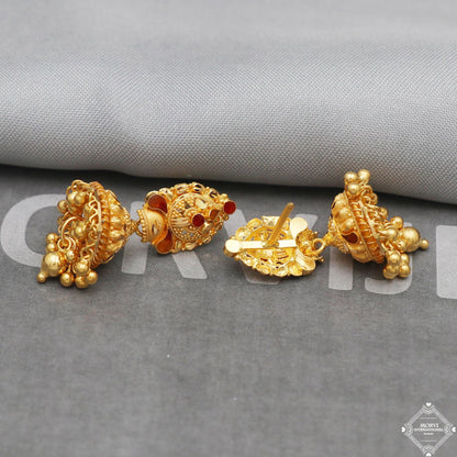 22k Yellow Gold Earrings Jhumka jewelry , handmade vintage Pure Traditional wedding indian style Dangle Jhumki Earrings Chandelier, K5255