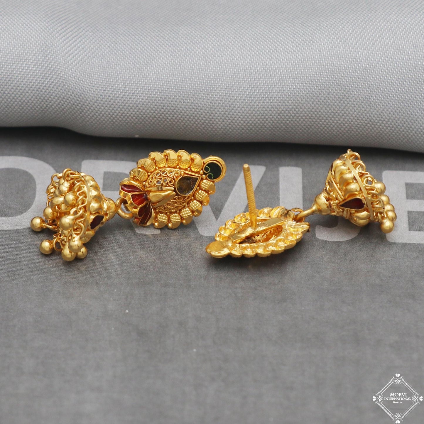 women 22k 22 karat Gold Earrings Jhumki jewelry , handmade vintage Pure Traditional wedding indian style Dangle Jhumki Earrings , K5259