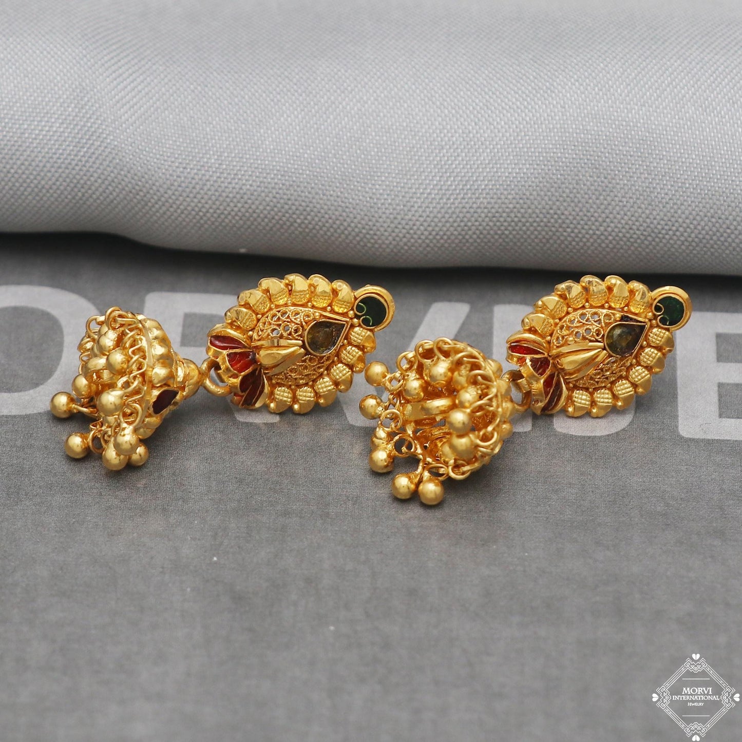 women 22k 22 karat Gold Earrings Jhumki jewelry , handmade vintage Pure Traditional wedding indian style Dangle Jhumki Earrings , K5259