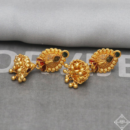 women 22k 22 karat Gold Earrings Jhumki jewelry , handmade vintage Pure Traditional wedding indian style Dangle Jhumki Earrings , K5259