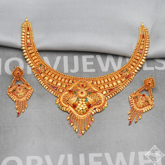 pure 22k 18k gold necklace earrings set, K5262