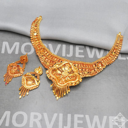 pure 22k 18k gold necklace earrings set, K5262