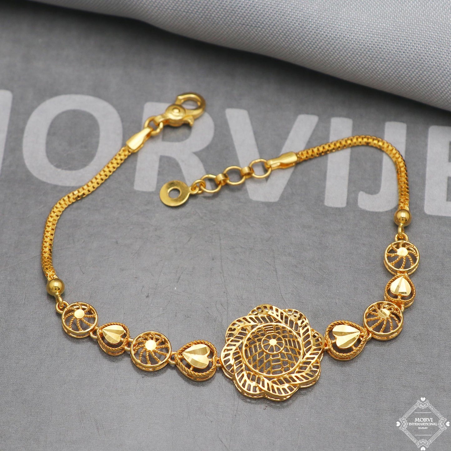 22k Gold Women Bracelet Flower Filigree Wedding Jewelry, K5268