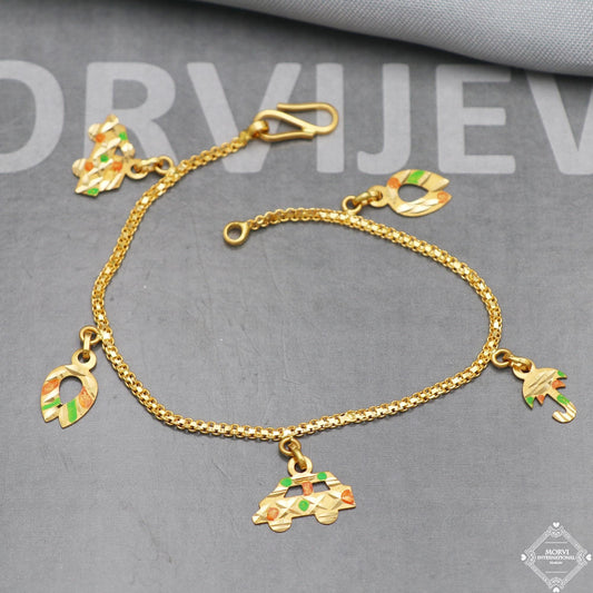 Real 22k Gold Women Girl Handmade Bracelet Link Chain 22kt 22 karat Indian Jewelry, K5275