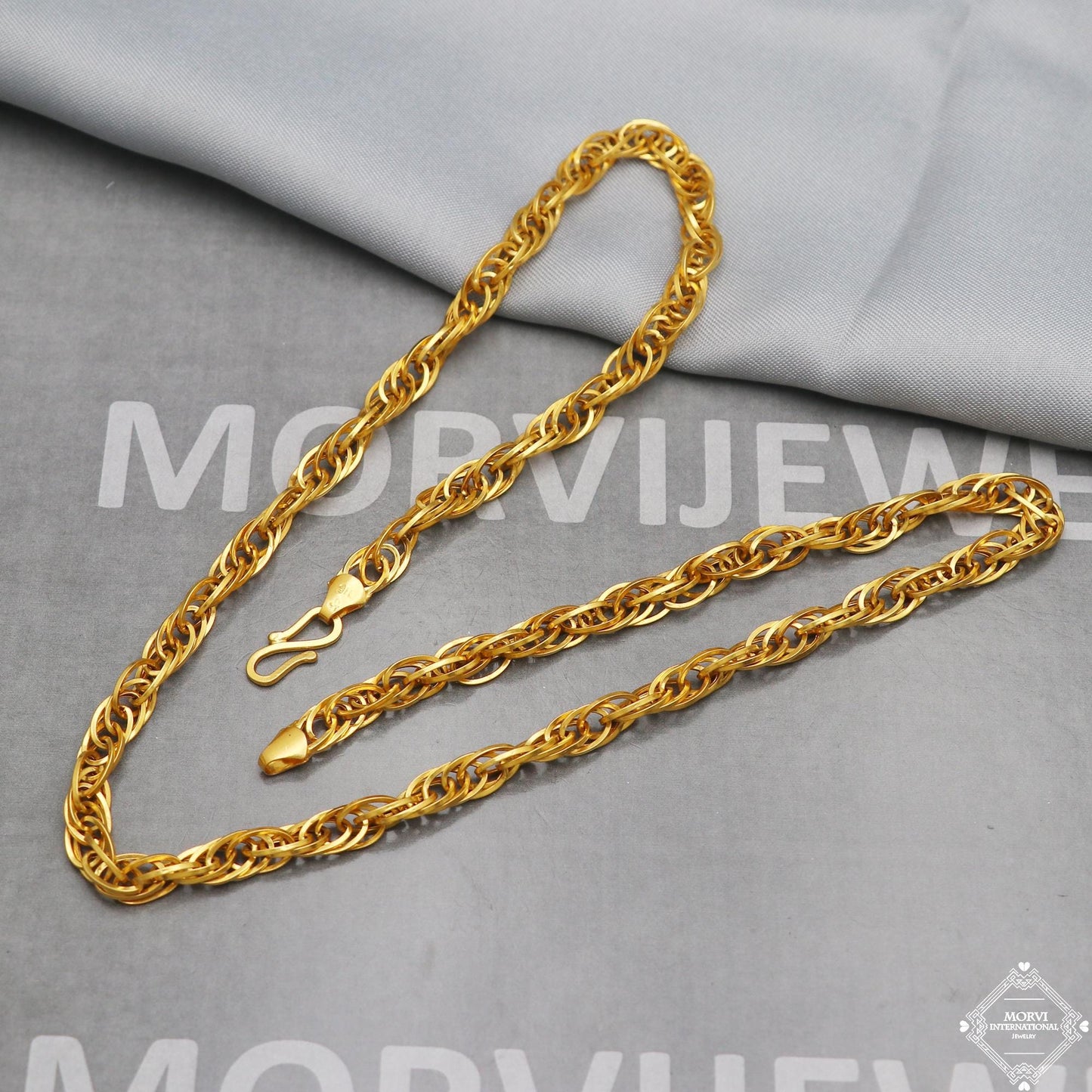 22k Yellow Gold Chain Necklace 6mm, 21.5 inches, Pure Handmade Gold Chain for men and women, Indian gold chain jewelry, gift, K5277