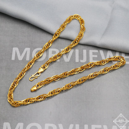 22k Yellow Gold Chain Necklace 6mm, 21.5 inches, Pure Handmade Gold Chain for men and women, Indian gold chain jewelry, gift, K5277