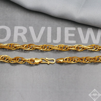 22k Yellow Gold Chain Necklace 6mm, 21.5 inches, Pure Handmade Gold Chain for men and women, Indian gold chain jewelry, gift, K5277